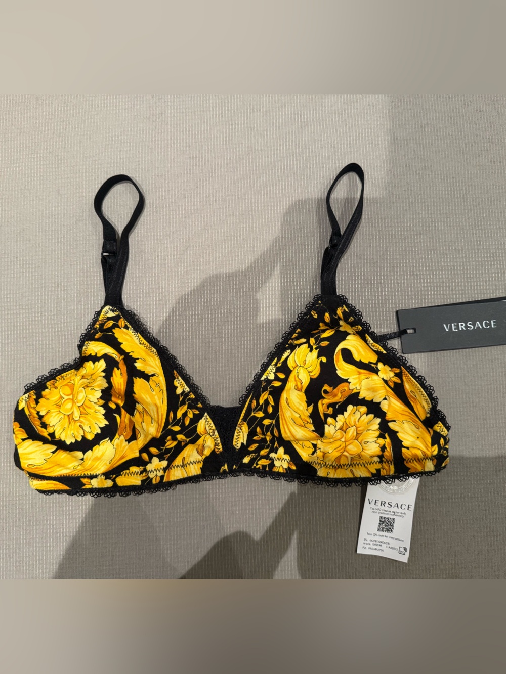 Versace Black, Yellow & Cream Sheer Lace Triangle Bralette